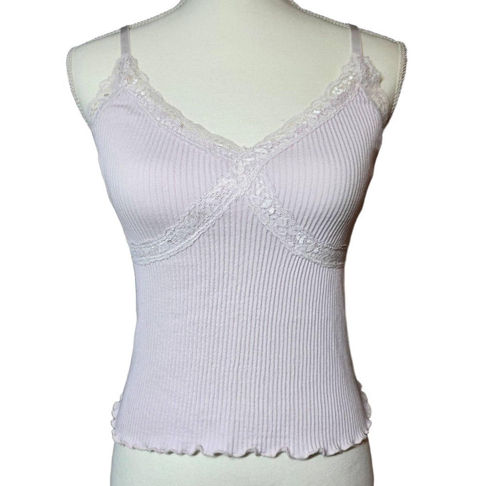 Hippie Rose Lavender Ribbed Lace Trim Cami Tank Top Size M HS4K13910 Vintage Y2K